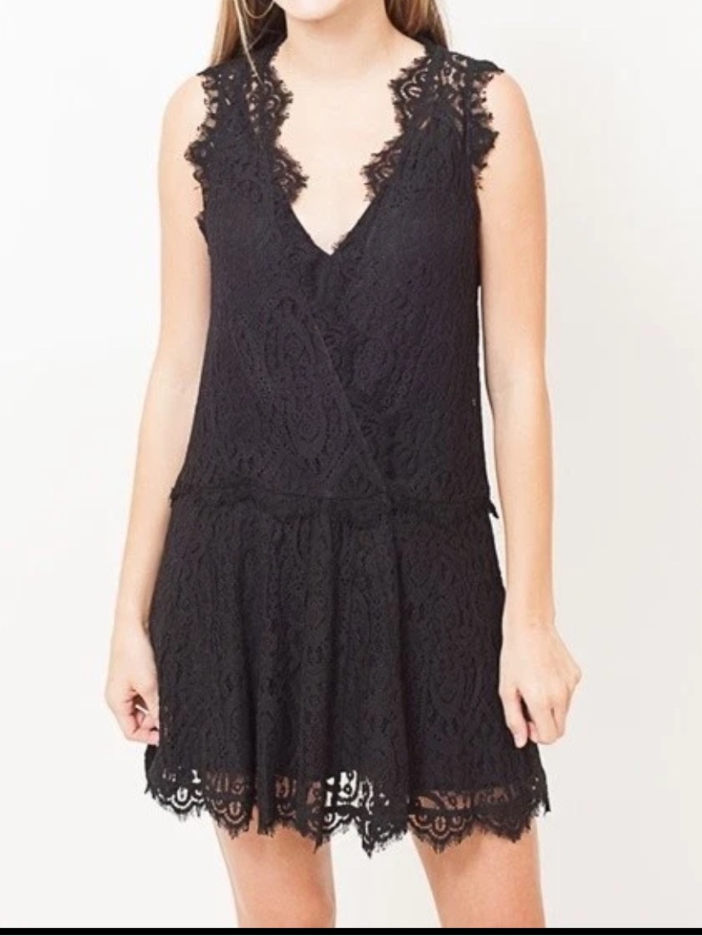 Free People Heart in Two Black Lace V-Neck Mini Dress XS Dark Romance Funeral